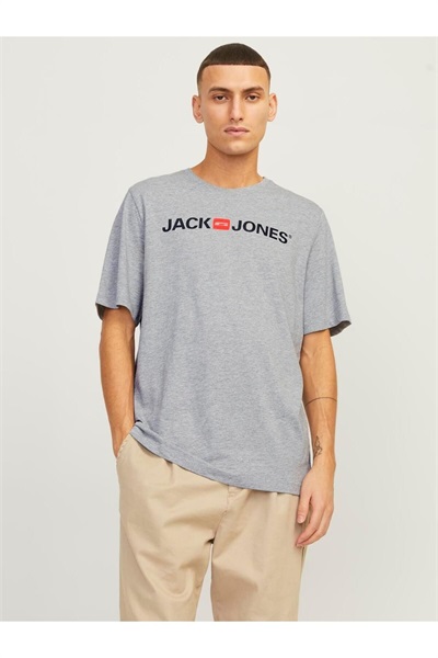 Jack & Jones Jjecorp Logo Tee Ss Crew Neck Noos Erkek T-Shirt 12137126 Light Grey Melange/SLIM FIT - MELANGE