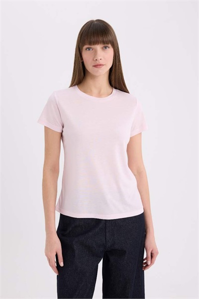 Defacto Kadın Kısa Kol T-shirt W7299AZ/PN38 LT.PINK