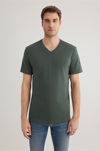 Mavi Stretch V Yaka Erkek T-Shirt M061748-25752 Orman Yeşili