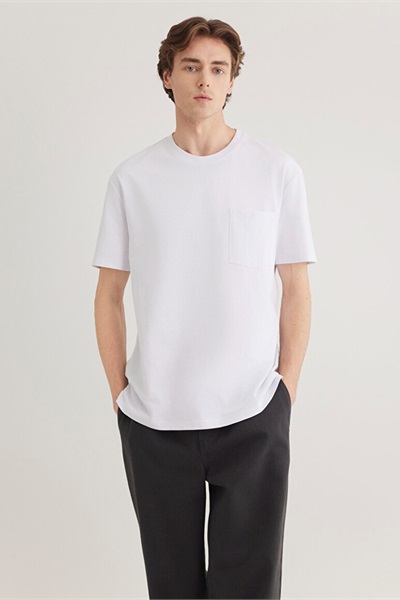 Mavi Cepli Erkek T-Shirt M066248-620 Beyaz