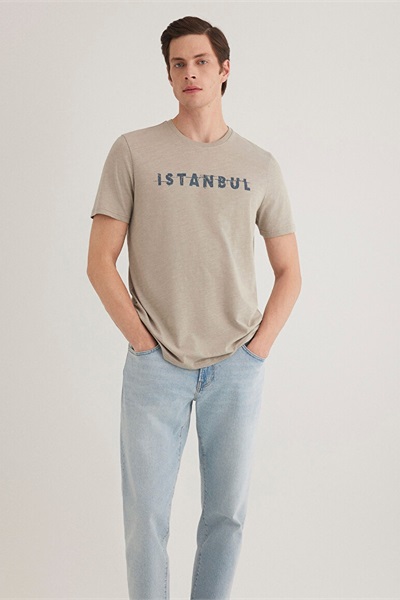 Mavi İstanbul Baskılı Erkek T-Shirt M066282-31935 Açık Gri