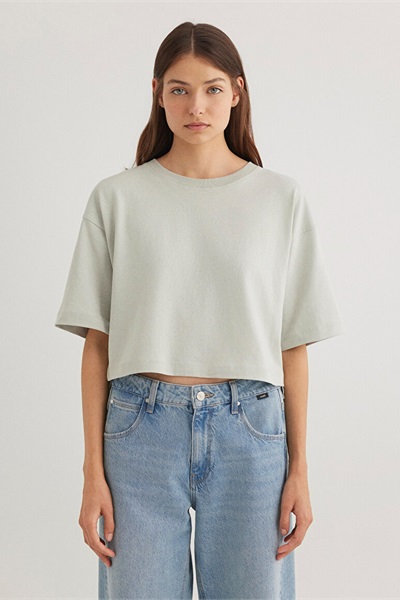 Mavi Crop Basic Kadın T-Shirt M1612377-70082 Gri