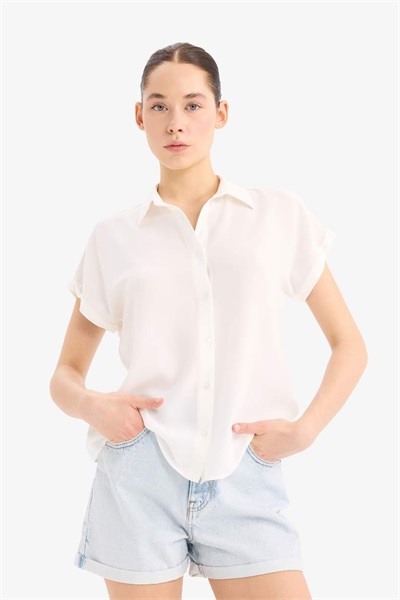 Defacto Kadın Kısa Kol Gömlek N7819AZ/WT32 OFF WHITE