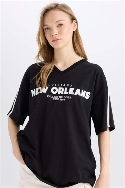 Defacto Kadın Kısa Kol T-shirt E3040AX/BK81 BLACK
