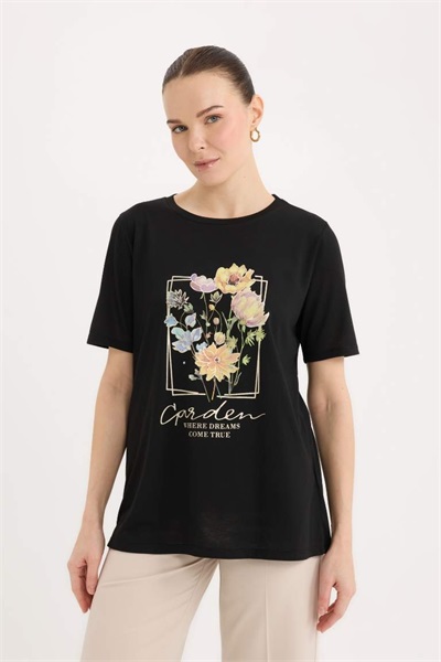 Defacto Kadın Kısa Kol T-shirt E1212AX/BK27 BLACK