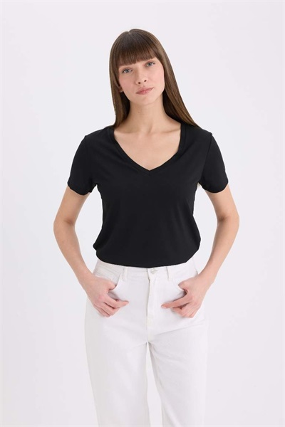 Defacto Kadın Kısa Kol T-shirt W9204AZ/BK81 BLACK