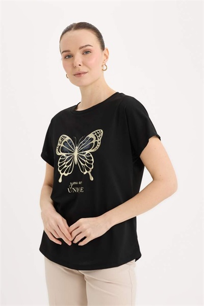 Defacto Kadın Kısa Kol T-shirt D8924AX/BK27 BLACK