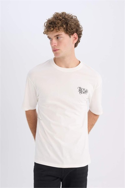 Defacto Erkek  T-shirt D5466AX/ER105 ECRU