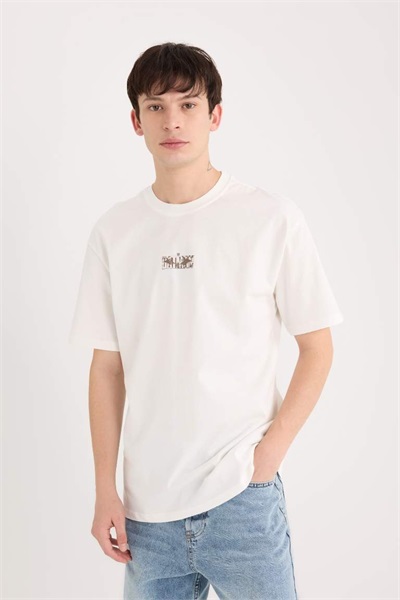 Defacto Erkek  T-shirt D6795AX/ER105 ECRU