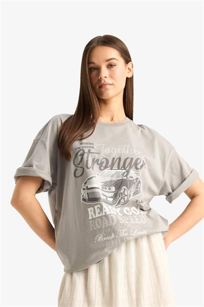 Defacto Kadın Kısa Kol T-shirt D9617AX/GR454 LT.GREY