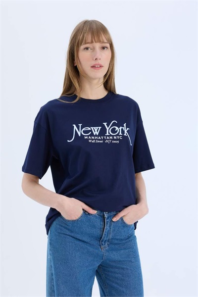 Defacto Kadın Kısa Kol T-shirt E5057AX/NV251 NAVY