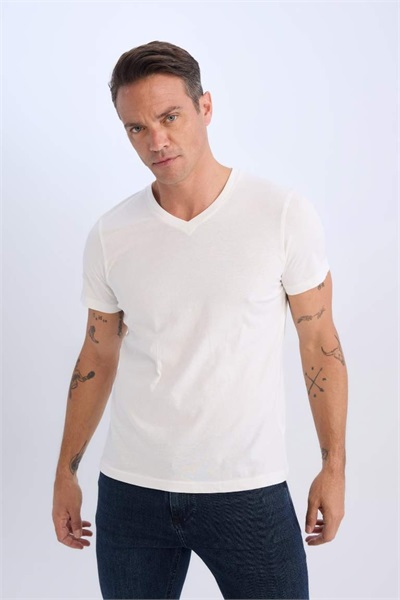 Defacto Erkek  T-shirt D7938AX/WT32 OFF WHITE