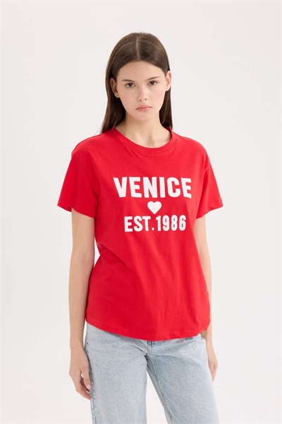 Defacto Kadın Kısa Kol T-shirt D9604AX/RD117 RED