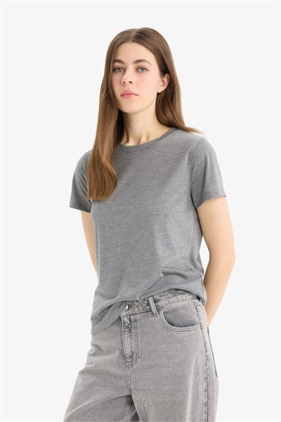 Defacto Kadın Kısa Kol T-shirt W7299AZ/AR53 ANTHRA MELANGE