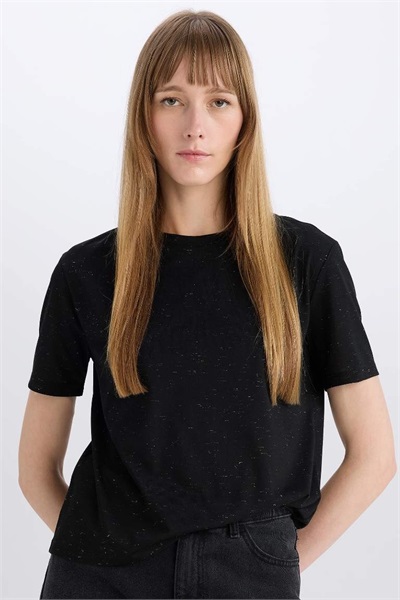 Defacto Kadın Kısa Kol T-shirt C1662AX/BK81 BLACK