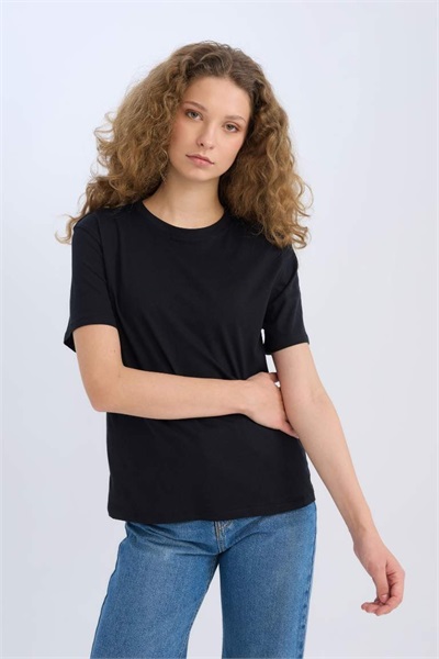 Defacto Kadın Kısa Kol T-shirt D9592AX/BK81 BLACK