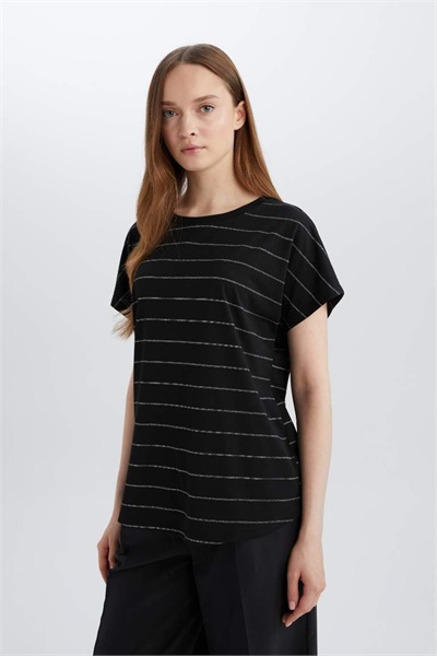 Defacto Kadın Kısa Kol T-shirt E6075AX/BK81 BLACK