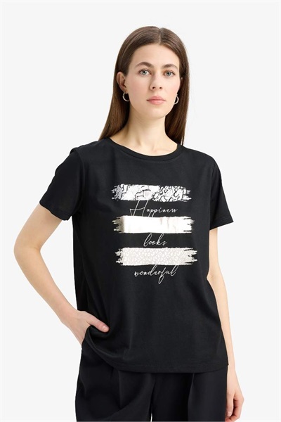 Defacto Kadın Kısa Kol T-shirt E5063AX/BK81 BLACK