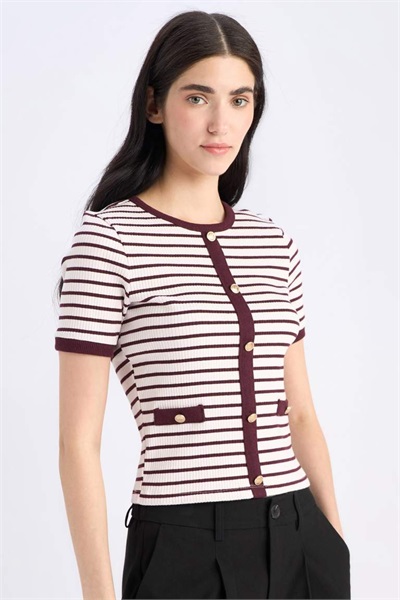 Defacto Kadın Kısa Kol T-shirt C2566AX/BR248 BORDEAUX