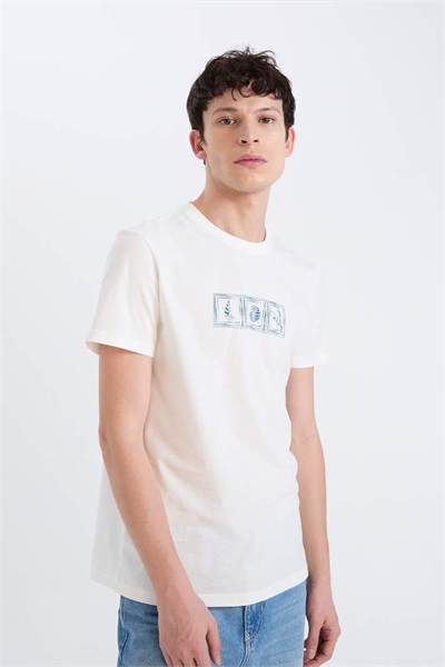 Defacto Erkek  T-shirt D9356AX/ER105 ECRU