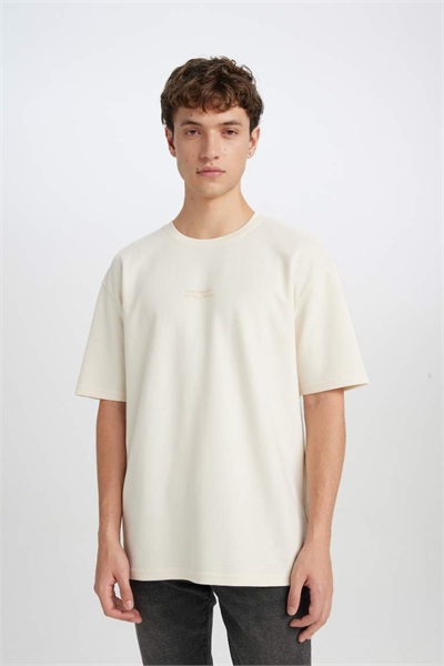 Defacto Erkek  T-shirt D5494AX/ER137 ECRU