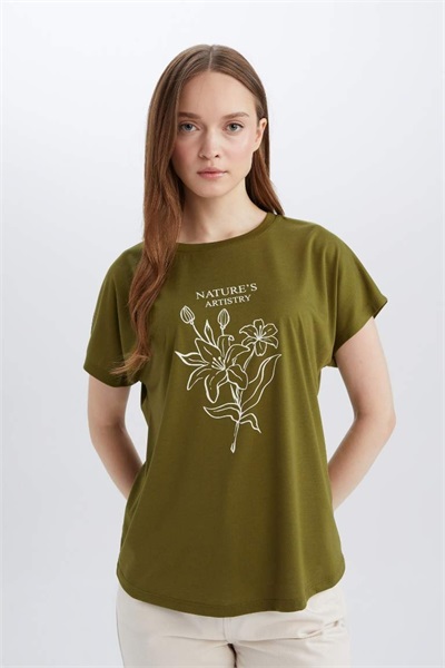 Defacto Kadın Kısa Kol T-shirt E4352AX/KH451 Khaki