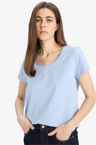 Defacto Kadın Kısa Kol T-shirt K1508AZ/BE196 LT.BLUE