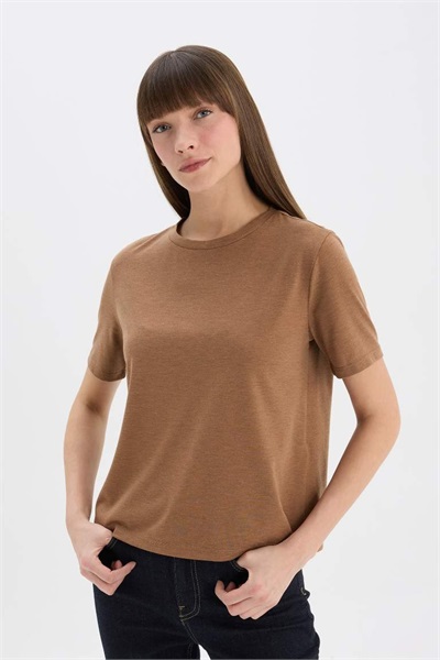 Defacto Kadın Kısa Kol T-shirt C1662AX/BN299 LT.BROWN