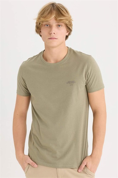 Defacto Erkek  T-shirt D5567AX/KH465 LT.KHAKI