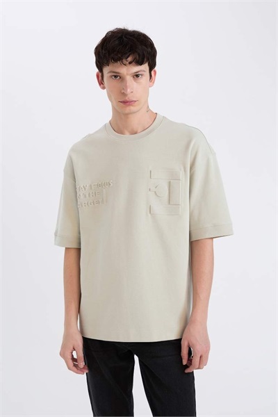 Defacto Erkek  T-shirt D5557AX/KH494 LT.KHAKI