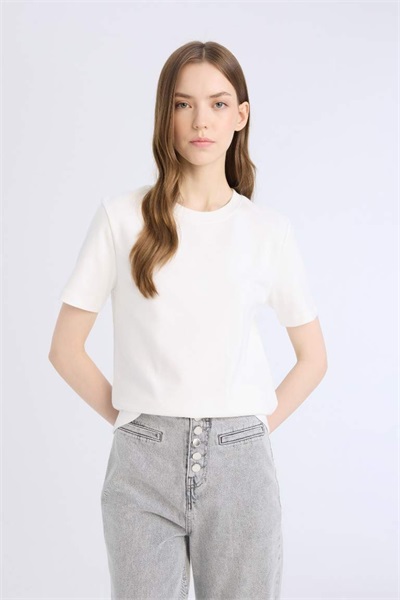 Defacto Kadın Kısa Kol T-shirt D7579AX/WT32 OFF WHITE