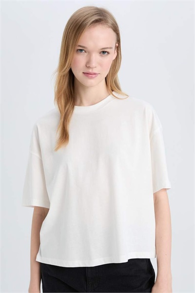 Defacto Kadın Kısa Kol T-shirt E0291AX/WT32 OFF WHITE