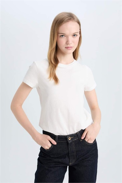 Defacto Kadın Kısa Kol T-shirt C3852AX/WT32 OFF WHITE