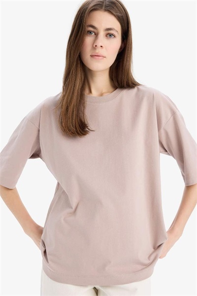 Defacto Kadın Kısa Kol T-shirt C0099AX/BG130 STONE