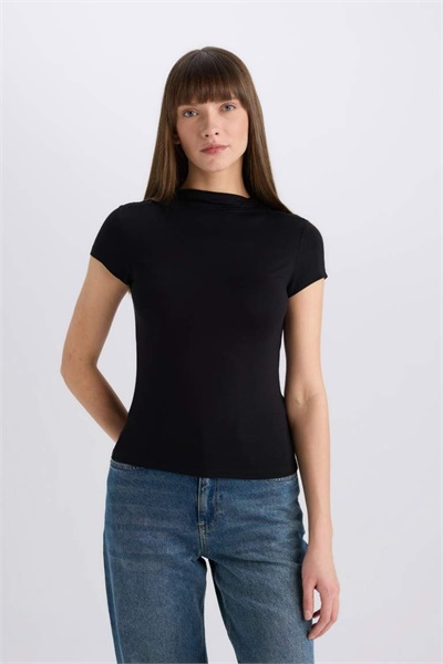 Defacto Kadın Kısa Kol T-shirt E5906AX/BK81 BLACK