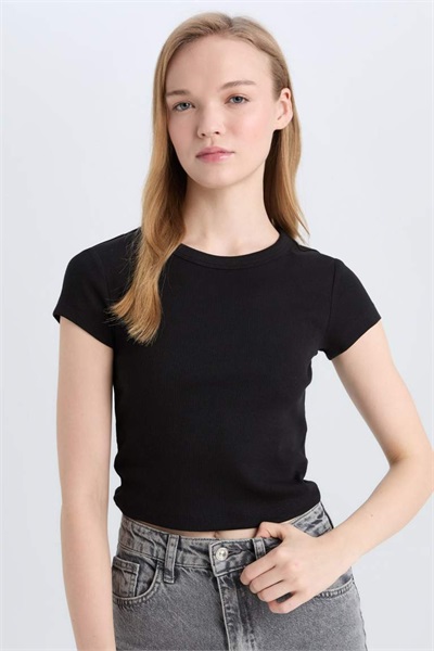 Defacto Kadın Kısa Kol T-shirt E0287AX/BK81 BLACK