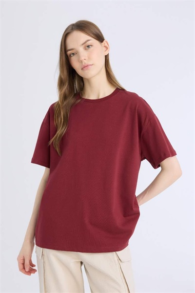 Defacto Kadın Kısa Kol T-shirt E4935AX/BR248 BORDEAUX
