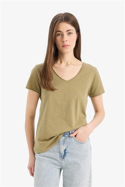 Defacto Kadın Kısa Kol T-shirt K1507AZ/KH176 Khaki