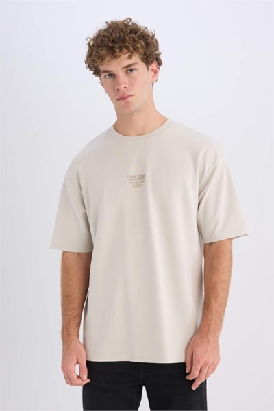 Defacto Erkek  T-shirt D5517AX/GR503 LT.GREY