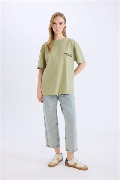 Defacto Kadın Kısa Kol T-shirt D9610AX/KH271 LT.KHAKI