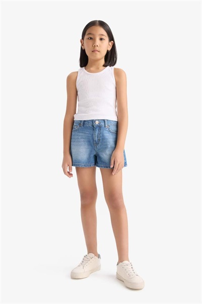 Defacto Kız Çocuk  Kot&Kanvas Şort B5037A8/NM28 MID BLUE