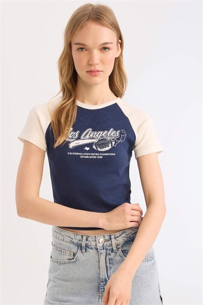 Defacto Kadın Kısa Kol T-shirt E0656AX/NV241 NAVY