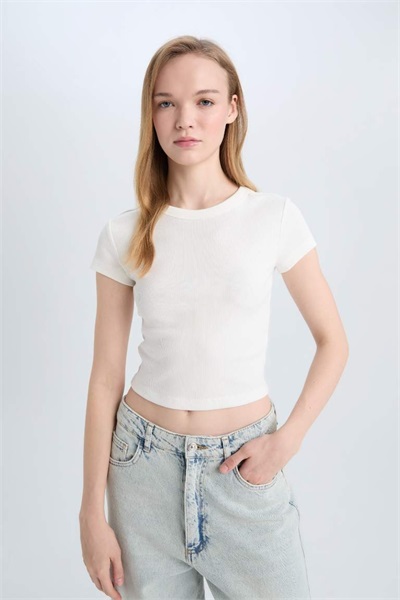 Defacto Kadın Kısa Kol T-shirt E0287AX/WT32 OFF WHITE