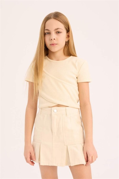 Defacto Kız Çocuk Kısa Kol T-shirt D9269A8/ER83 STONE