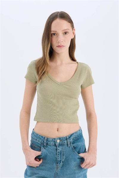 Defacto Kadın Kısa Kol T-shirt E0290AX/KH271 LT.KHAKI