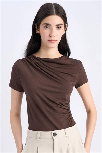 Defacto Kadın Uzun Kol T-shirt E7016AX/BN539 BROWN