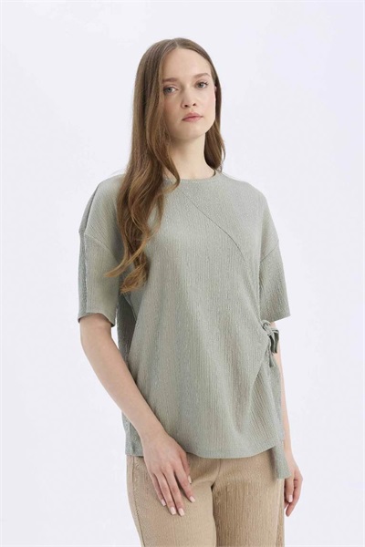 Defacto Kadın Uzun Kol T-shirt D5446AX/GN1110 LT.GREEN