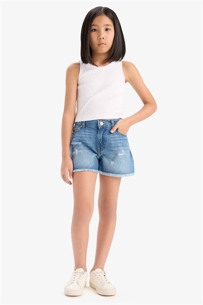 Defacto Kız Çocuk  Kot&Kanvas Şort D7107A8/NM28 MID BLUE