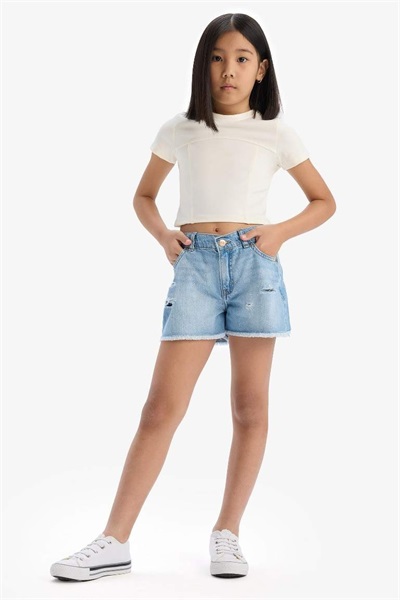 Defacto Kız Çocuk  Kot&Kanvas Şort D7107A8/NM39 LT.BLUE