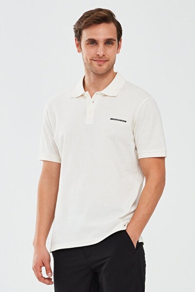 Skechers M Short Sleeve Polo Erkek T-shirt S211800-102 Off White